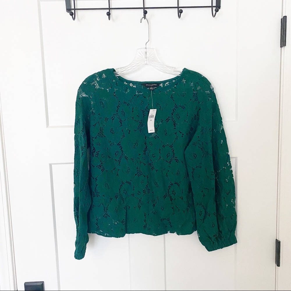 NWT Banana Republic Factory emerald green lace long sleeve shirt size XS